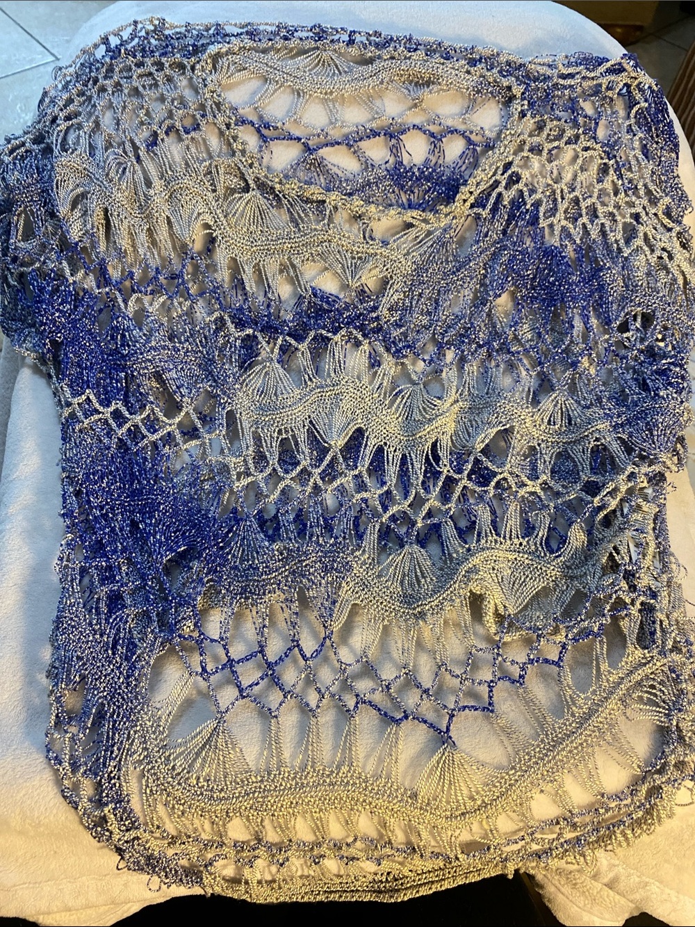 Chico's Blue & Gold Geometric Knit Poncho Size 14